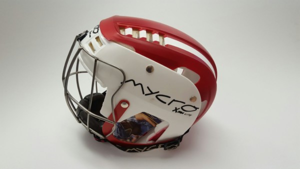 Hurling Helmet Mycro Red white stripes1